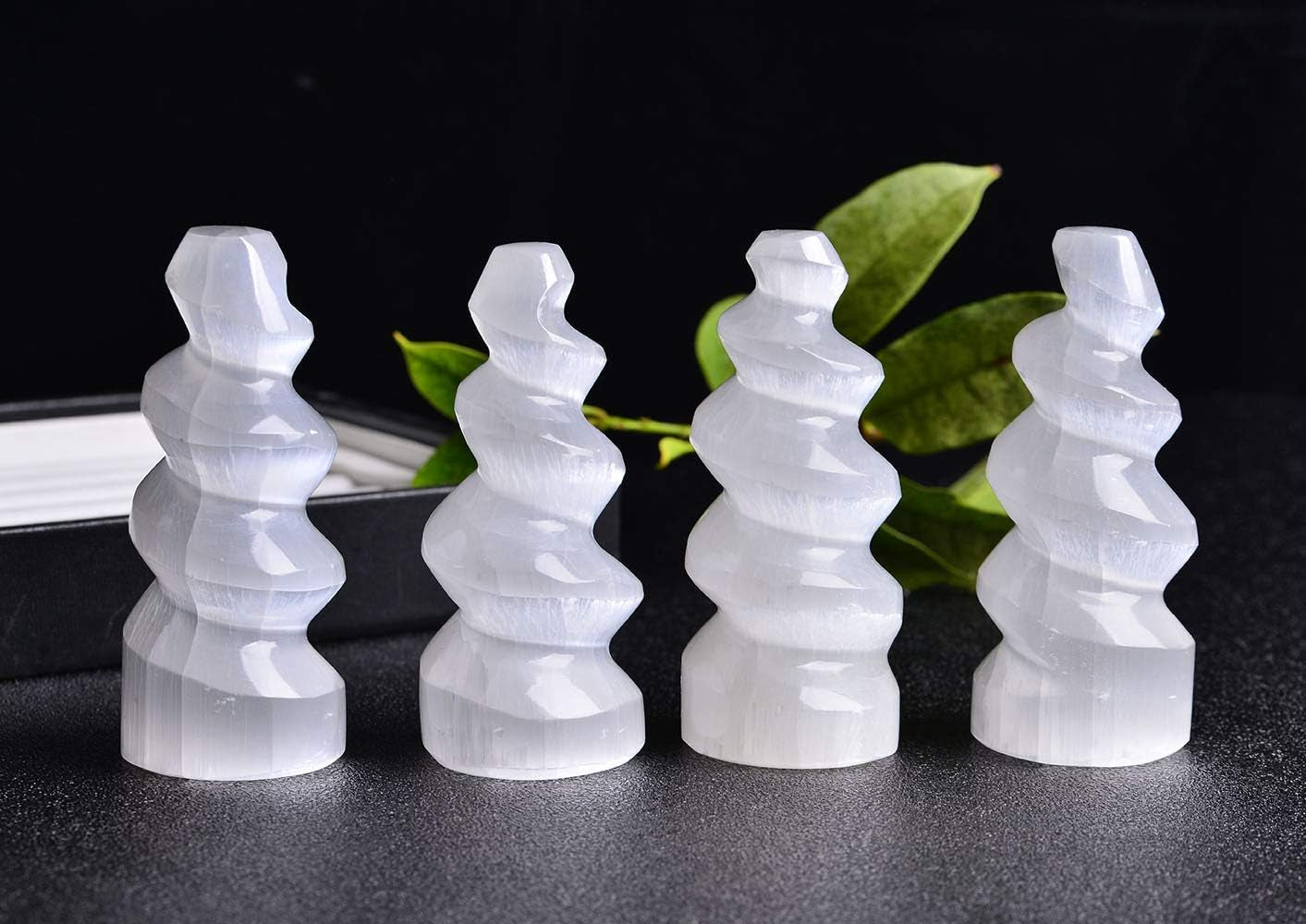 4 Pcs Selenite Tower Spiral Crystal Skyscraper 4" Tall White Healing Stones Home Decoration
