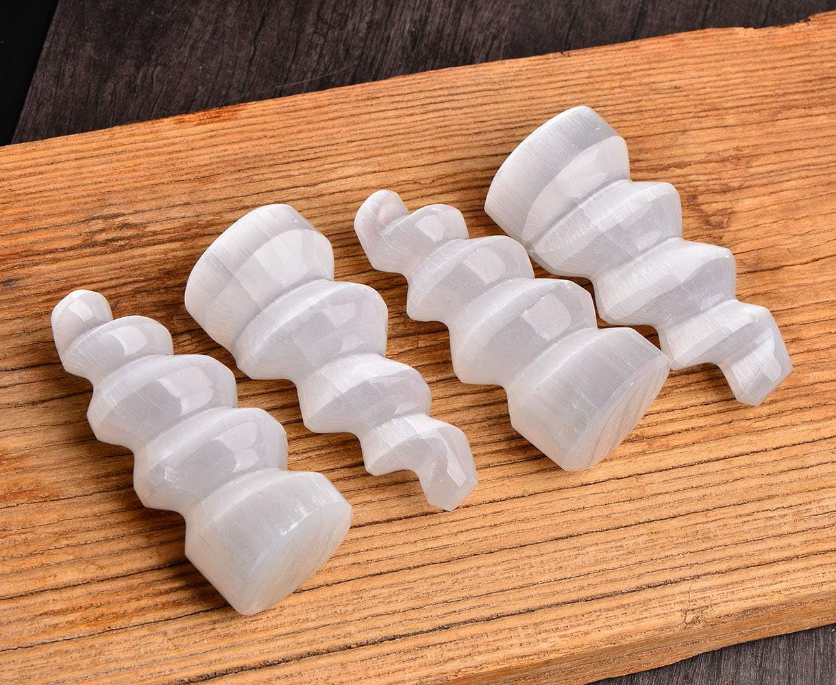 4 Pcs Selenite Tower Spiral Crystal Skyscraper 4" Tall White Healing Stones Home Decoration