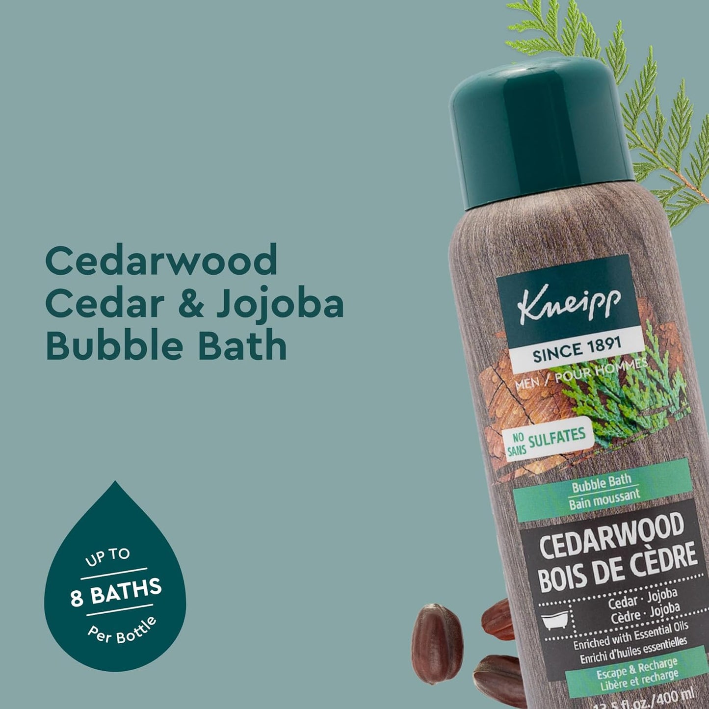 Cedarwood Aromatherapy Bubble Bath - Good for a Luxurious Self-Care Experience - for Men Only - Vegan - Sulfate Free - 13.5 Fl Oz - up to Eight Baths