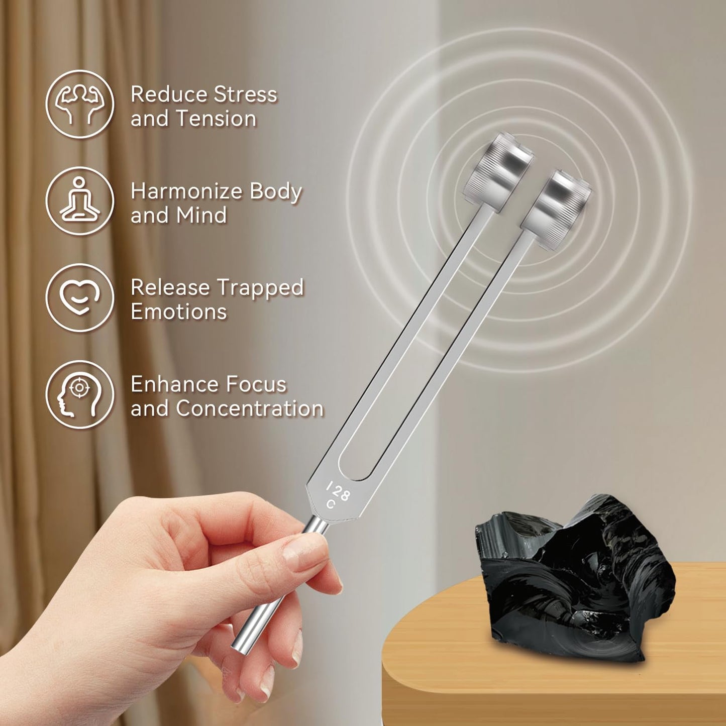 Tuning Forks for Healing (128Hz, 256Hz, 512Hz)- Weighted & Unweighted Sound Healing Instruments for Yoga, Meditation & Chakra Balancing - with Obsidian, Amethyst & Clear Quartz Crystals, Gift Box