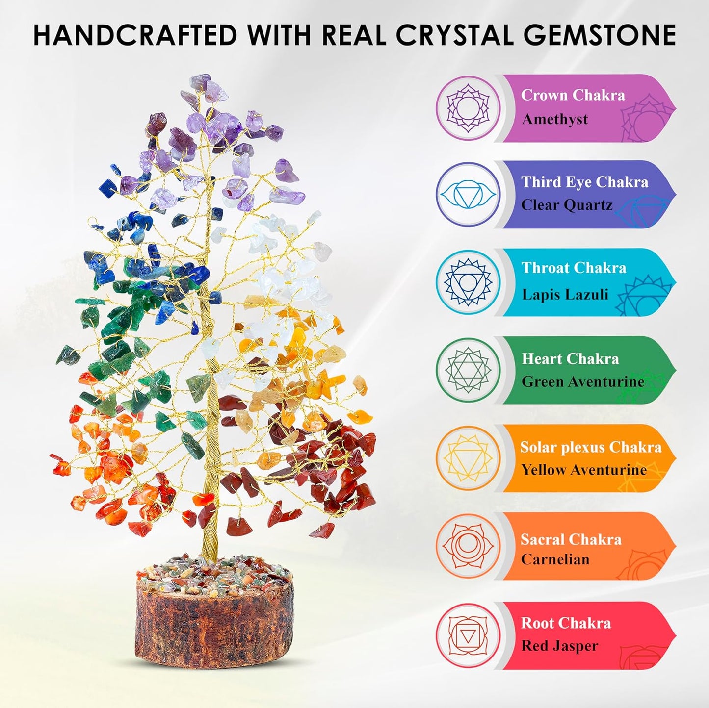 7 Chakra Gemstone Tree with 7 Chakra Bracelet Reaiki Healing Crystal Bonsai Feng Shui Healing Meditation Chakras Crystals Love Chakra Gift Set Home & Office Decor