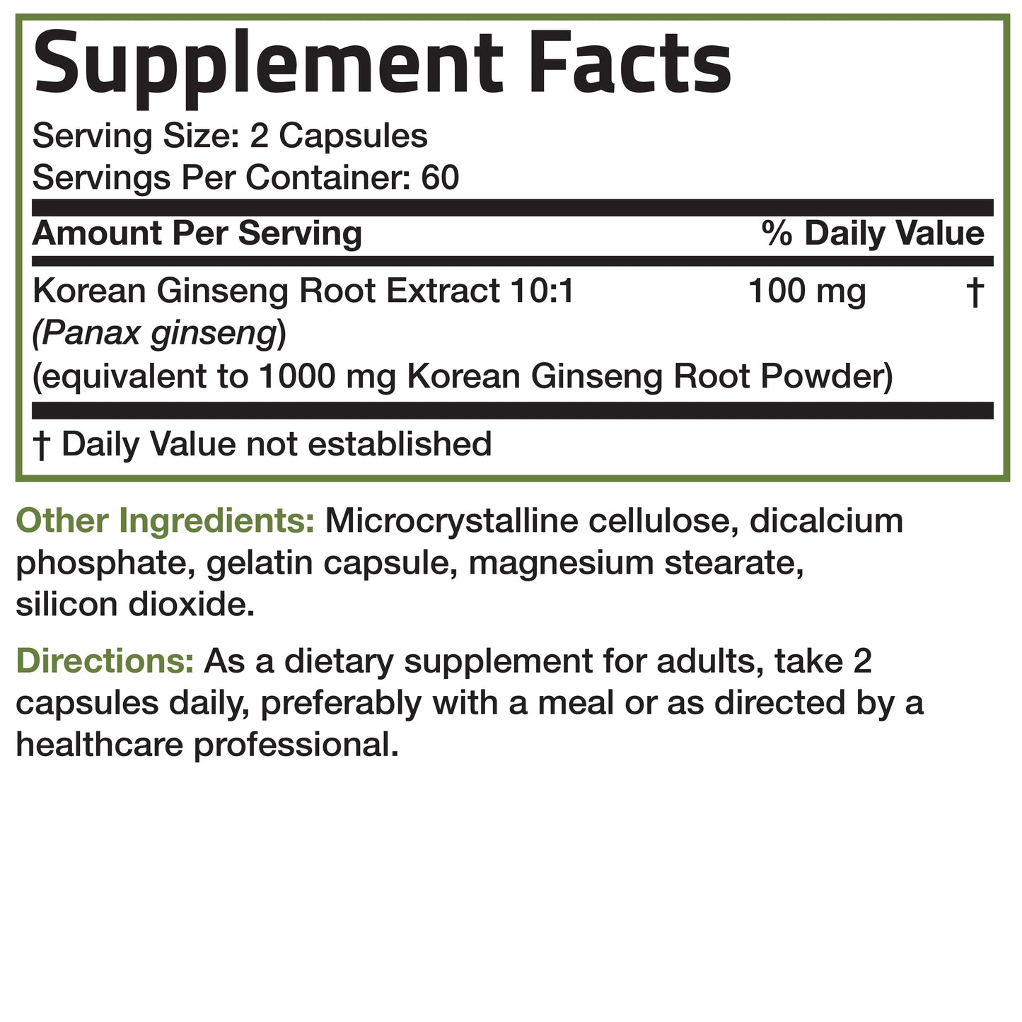 Korean Panax Ginseng 1000 Mg Supports Energy, Endurance & Vitality + Memory and Mental Performance, 120 Capsules