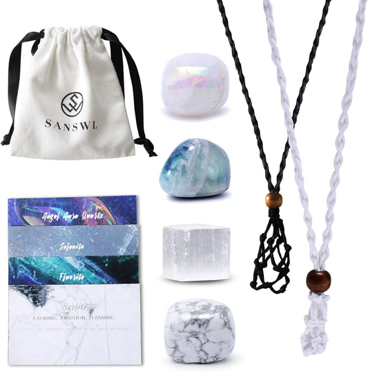 7 Chakra Healing Crystal Necklace Set - Boho Handmade Cord Cage and Hippie Energy Pendant Holder Real Crystal and Healing Stone Jewelry Spiritual Gift for Women Teen