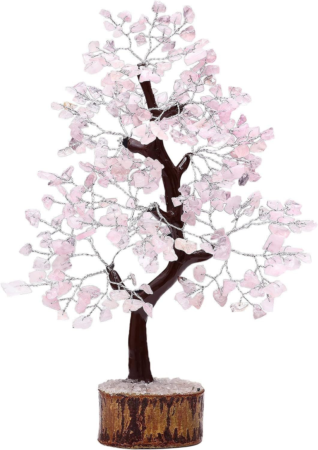 Rose Quartz Gemstone Tree Crystal of Life Prosperity Stone Feng Shui Tree Handmade Gift for Home Office Decorations Ornament Silver Wire 10-12 Inch