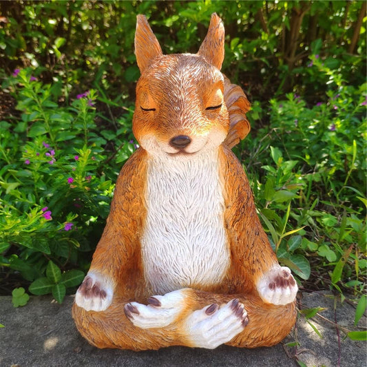 Big Size Squirrel Meditation Statues Yoga Decorations, Adorable Animal Feng Shui Sculptures Zen Decorations Outdoors or Indoors, 9" Inches Tall, Funny Meditation Gifts YOG Gifts