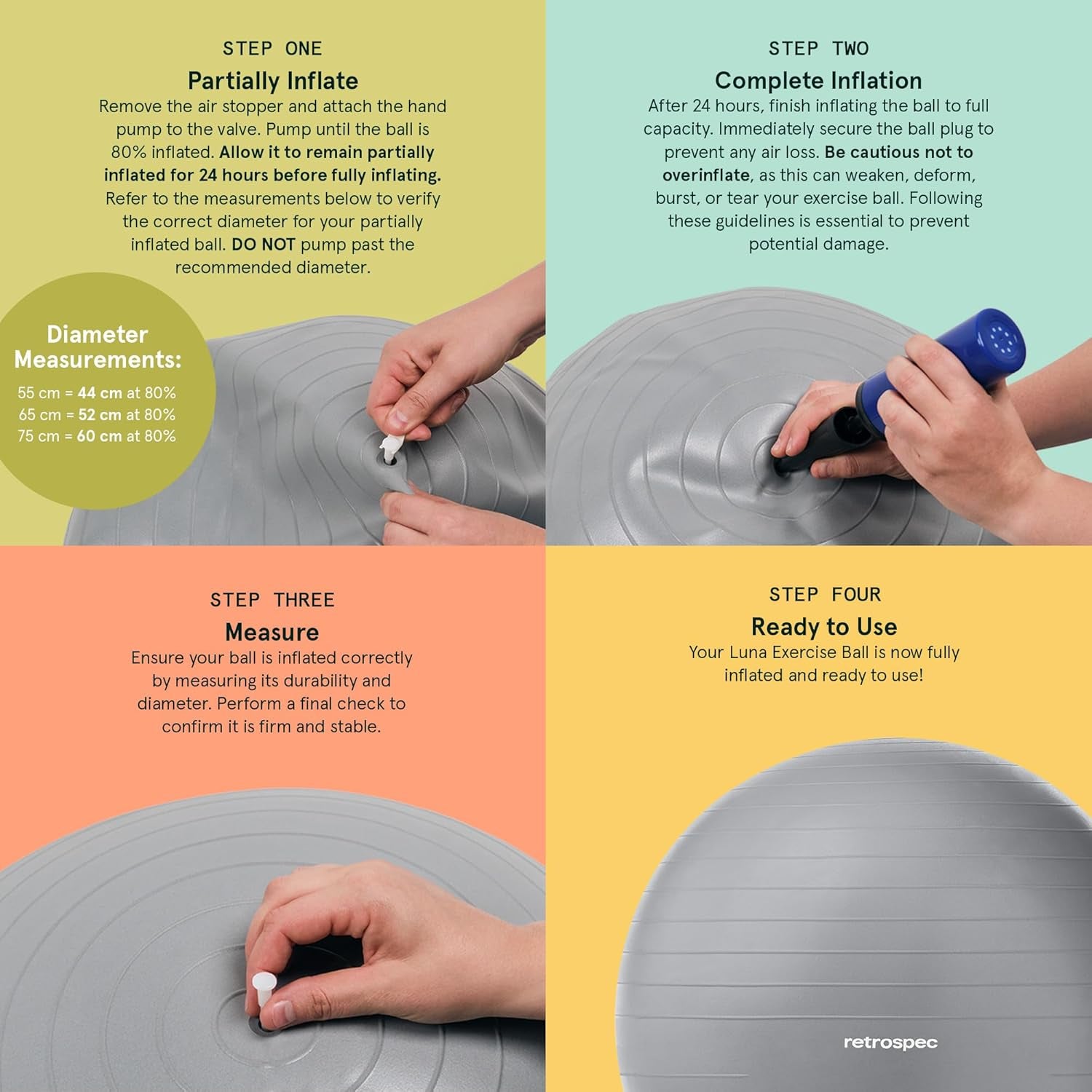 Luna Exercise Ball with Pump - Anti-Burst Fitness Equipment for Yoga, Core Training & Stability - Home Gym Swiss Ball for Office & Pregnancy