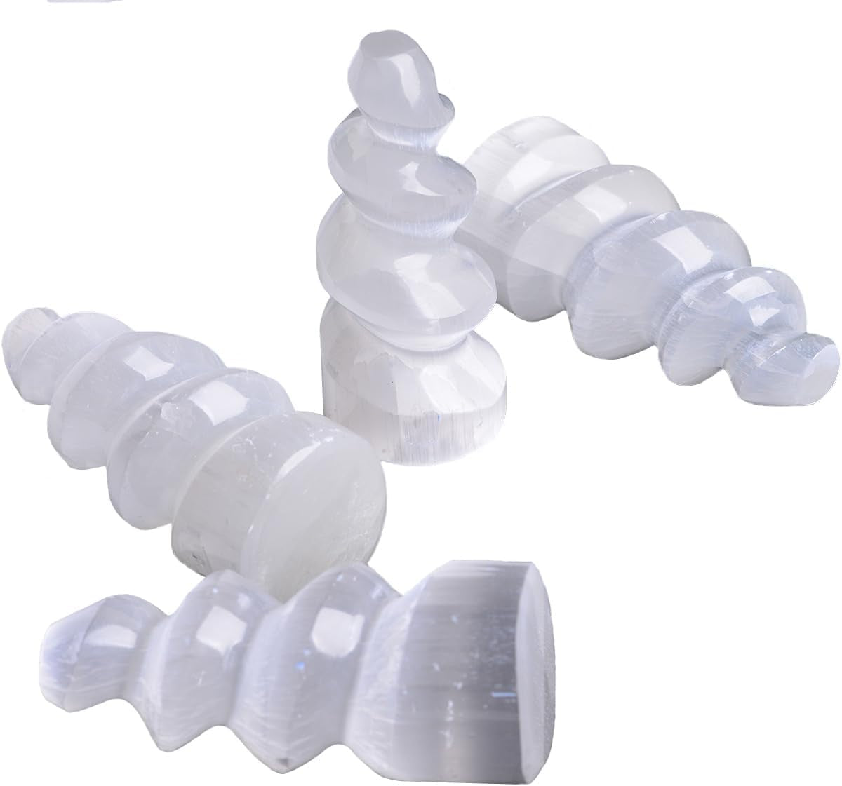 4 Pcs Selenite Tower Spiral Crystal Skyscraper 4" Tall White Healing Stones Home Decoration