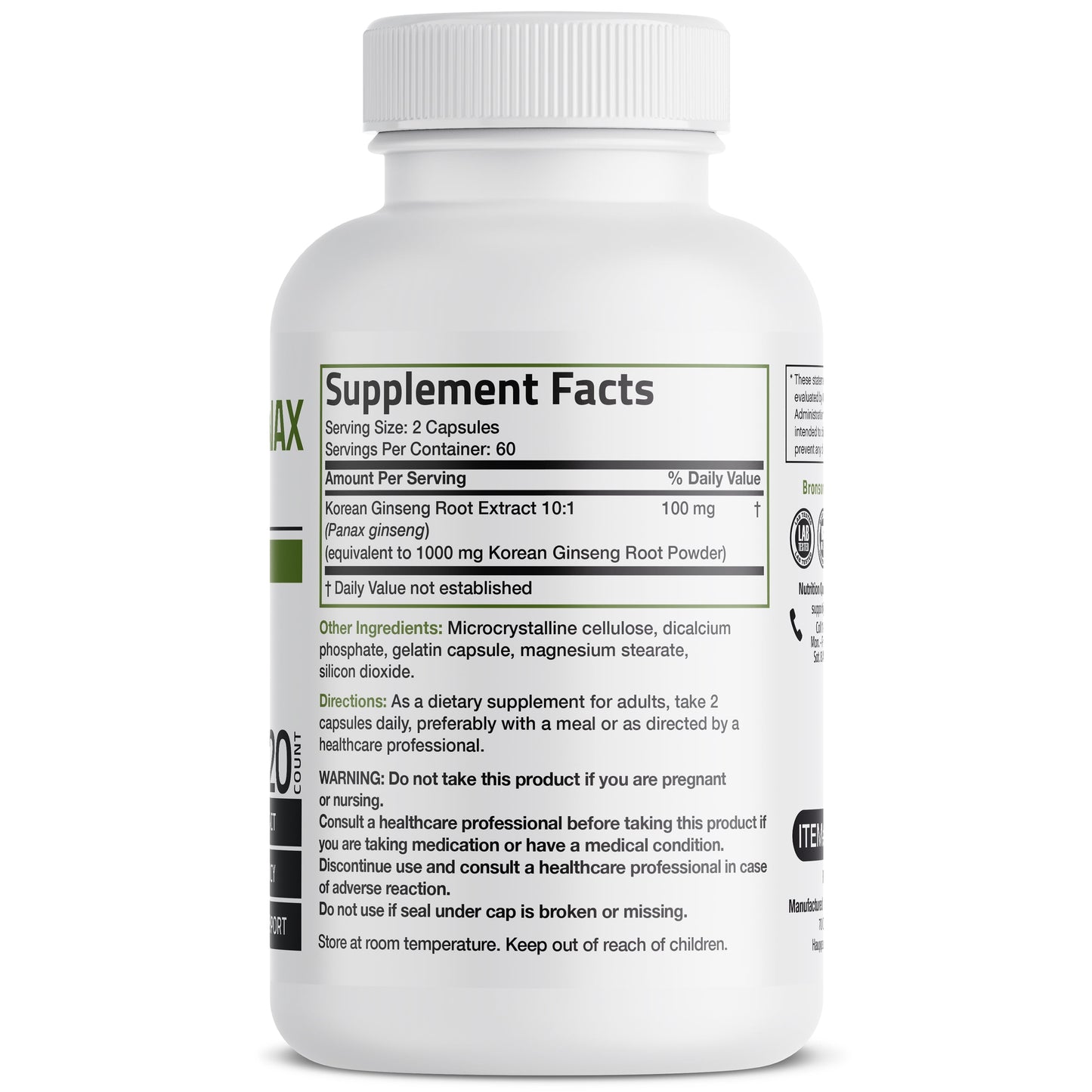Korean Panax Ginseng 1000 Mg Supports Energy, Endurance & Vitality + Memory and Mental Performance, 120 Capsules