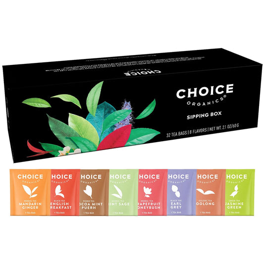 Sipping Box (32 Count) Tea Variety Pack Sampler Gift Box Includes Assorted Selection of Organic Black, Green, and Herbal Teas