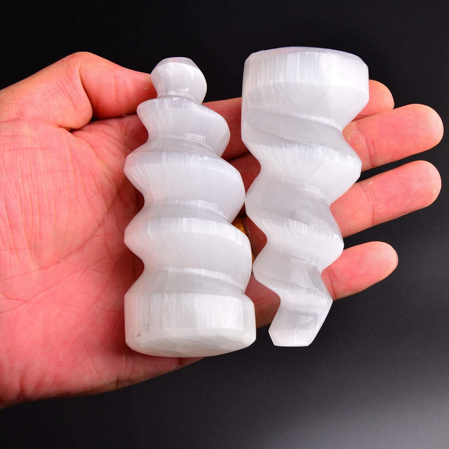 4 Pcs Selenite Tower Spiral Crystal Skyscraper 4" Tall White Healing Stones Home Decoration