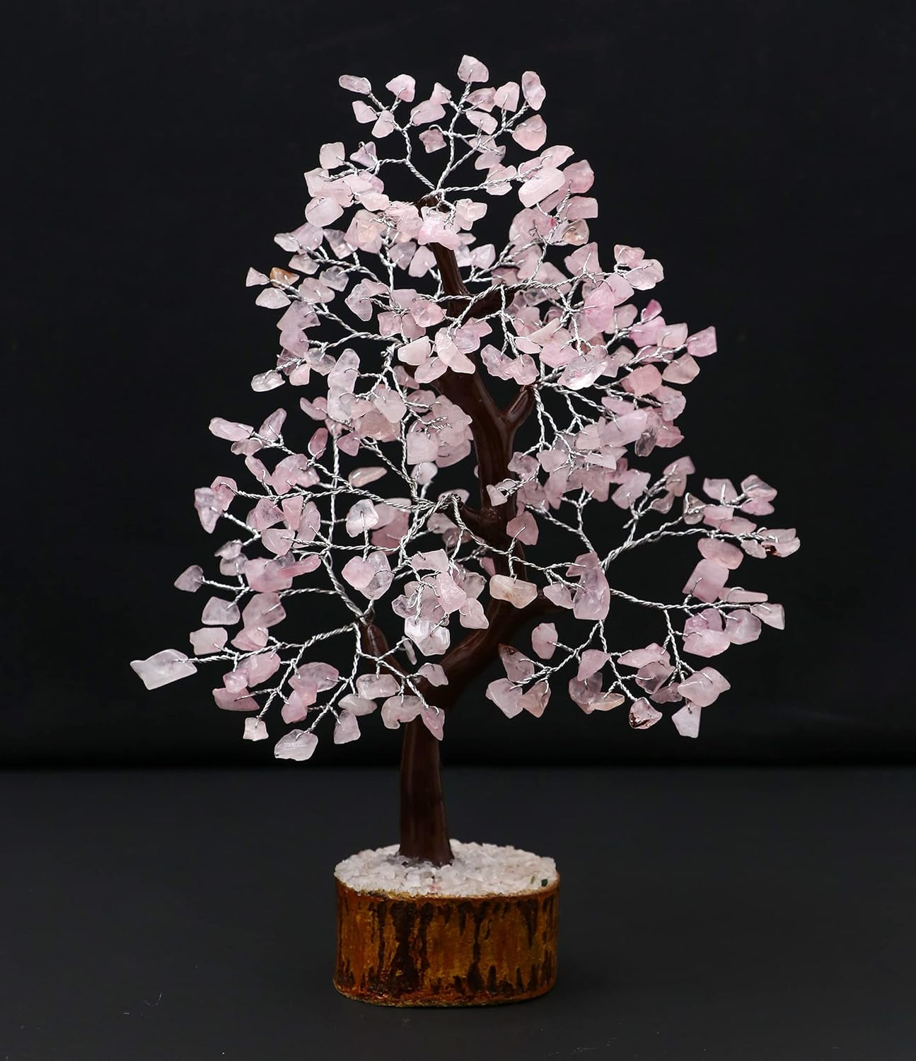 Rose Quartz Gemstone Tree Crystal of Life Prosperity Stone Feng Shui Tree Handmade Gift for Home Office Decorations Ornament Silver Wire 10-12 Inch