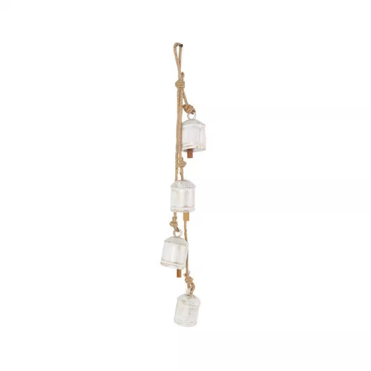 White Metal Cluster Cluster Decorative Bells with Jute Hanging Rope