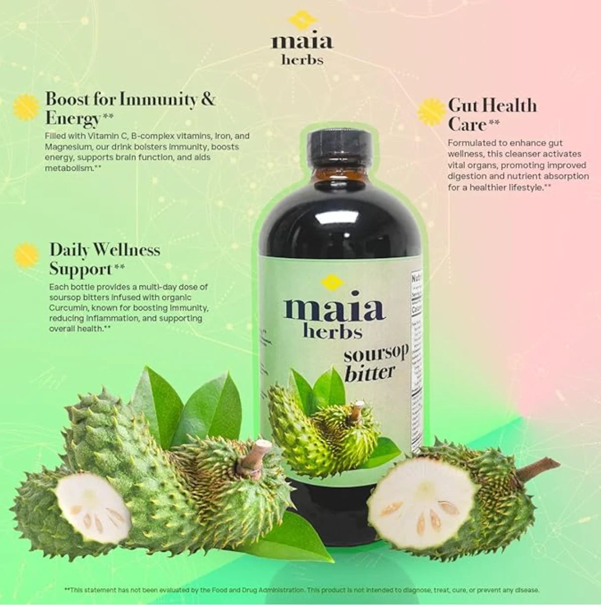 Maia Herbs Soursop Bitters Liquid 16Oz - Premium Holistic Immune Boost