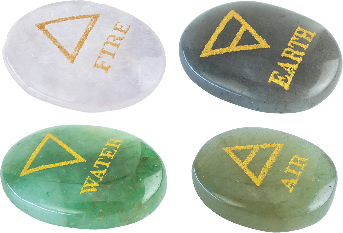 4 Elements Assorted Stones Engraved Triangle Symbols (Earth Air Fire Water) Polished Palm Stones for Gemstone Reiki Crystals Healing