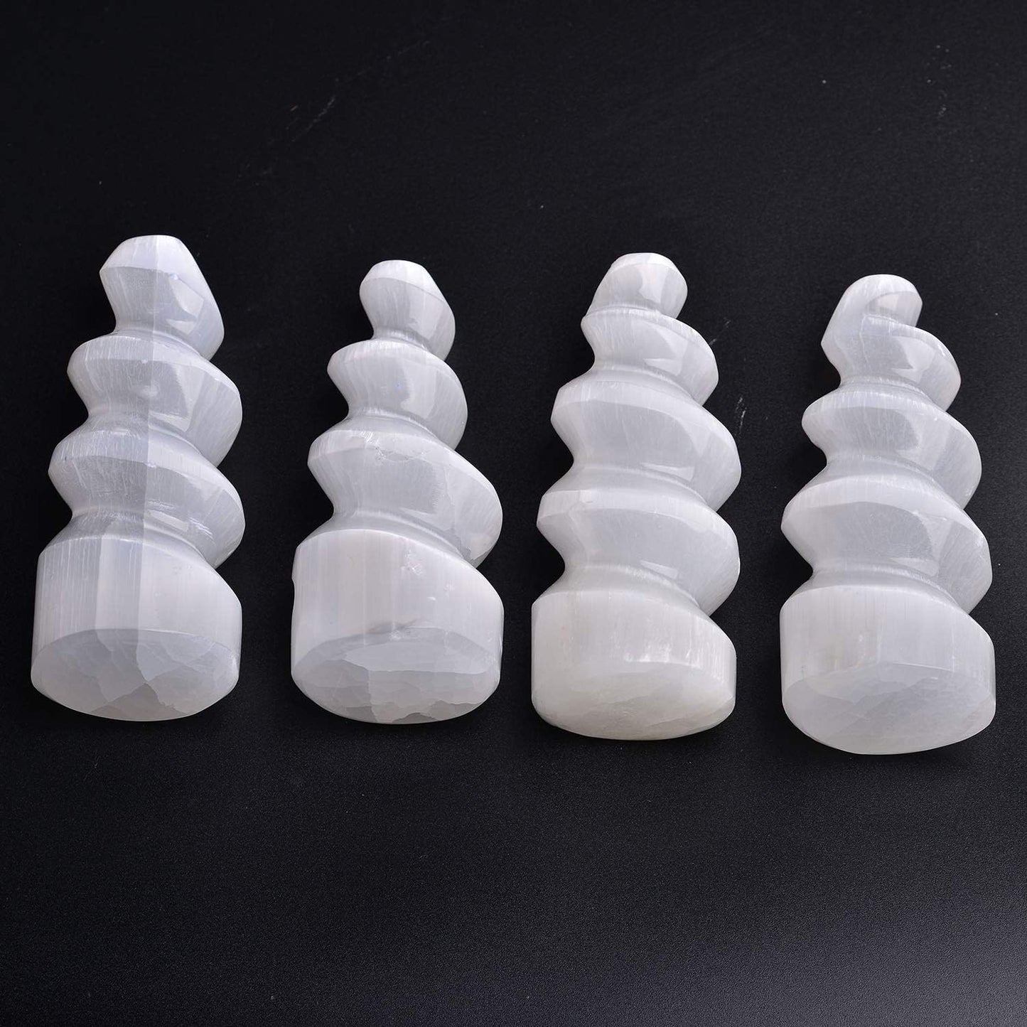 4 Pcs Selenite Tower Spiral Crystal Skyscraper 4" Tall White Healing Stones Home Decoration