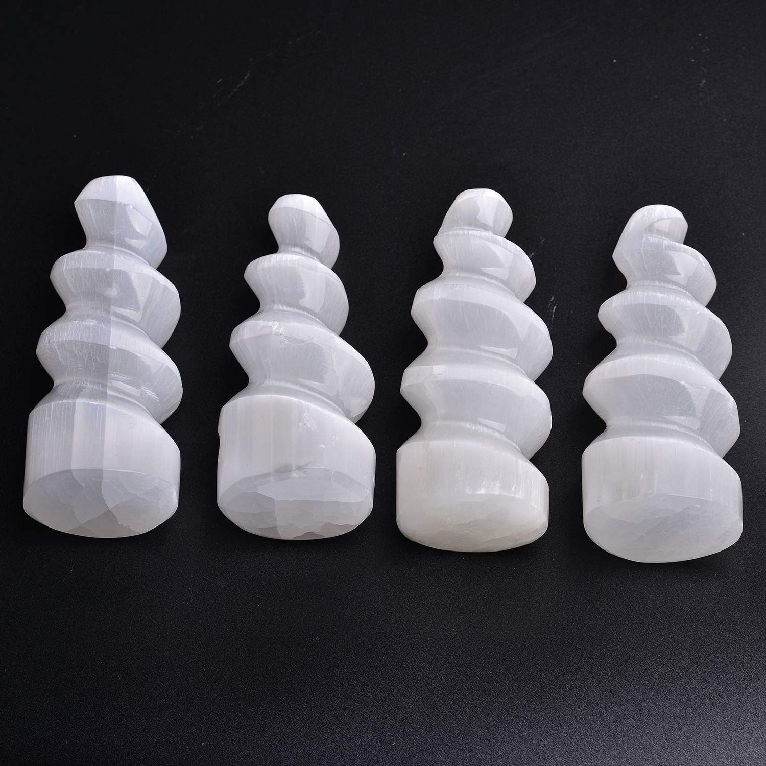 4 Pcs Selenite Tower Spiral Crystal Skyscraper 4" Tall White Healing Stones Home Decoration