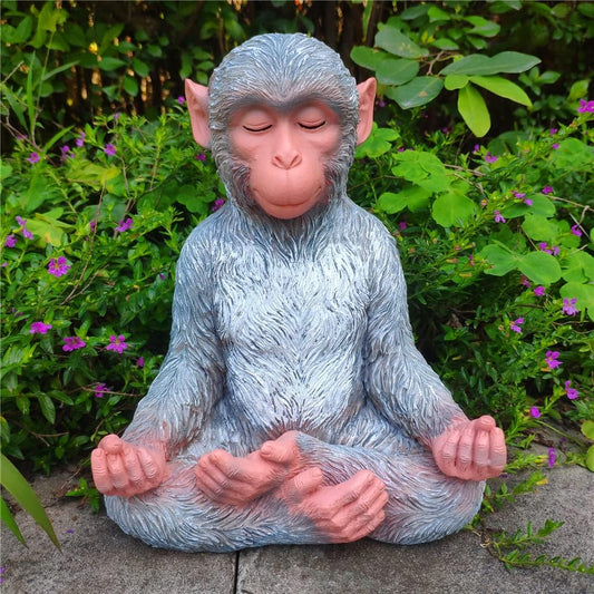 Big Size Monkey Meditation Statues Yoga Decorations, Adorable Animal Feng Shui Sculptures Zen Decorations Outdoors or Indoors, 9" Inches Tall, Funny Meditation Gifts YOG Gifts