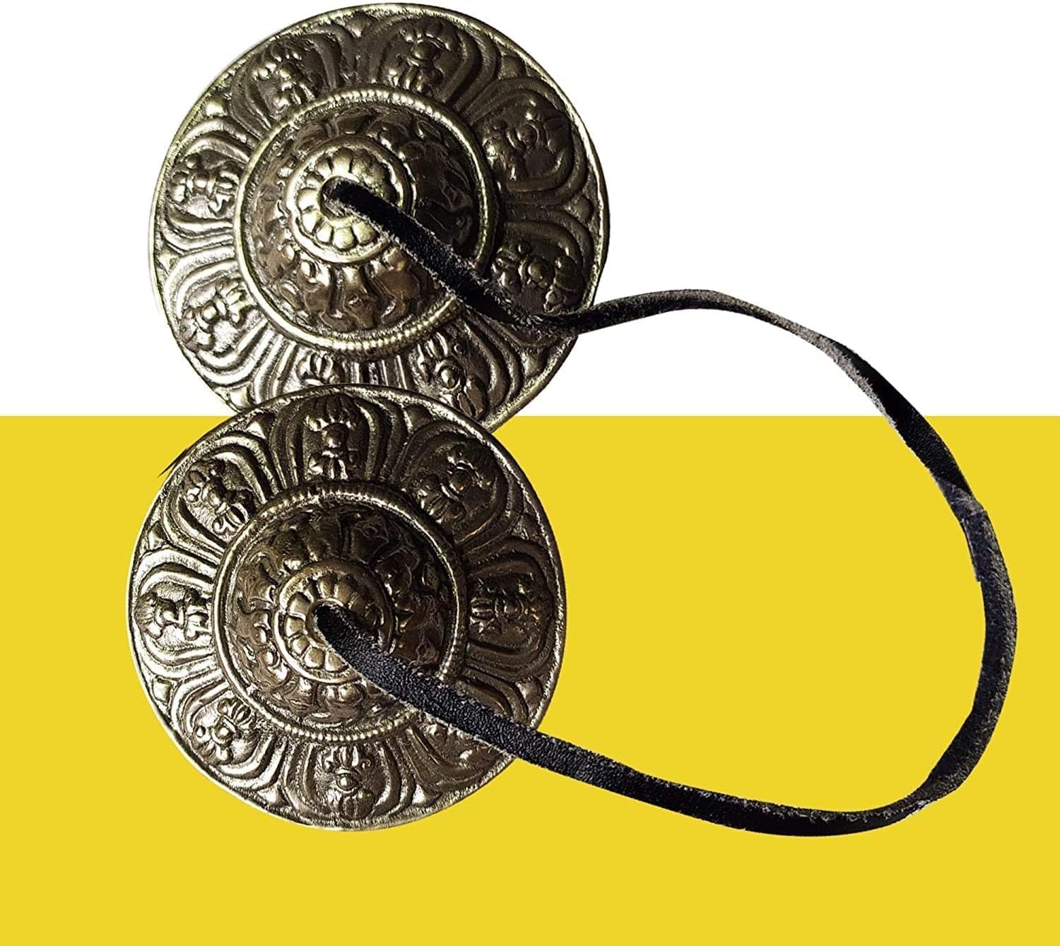 Tingsha Cymbals Tibetan Lucky Symbol Embossed Meditation Yoga Bell Chimes (Medium, Silver Vajra Symbol)