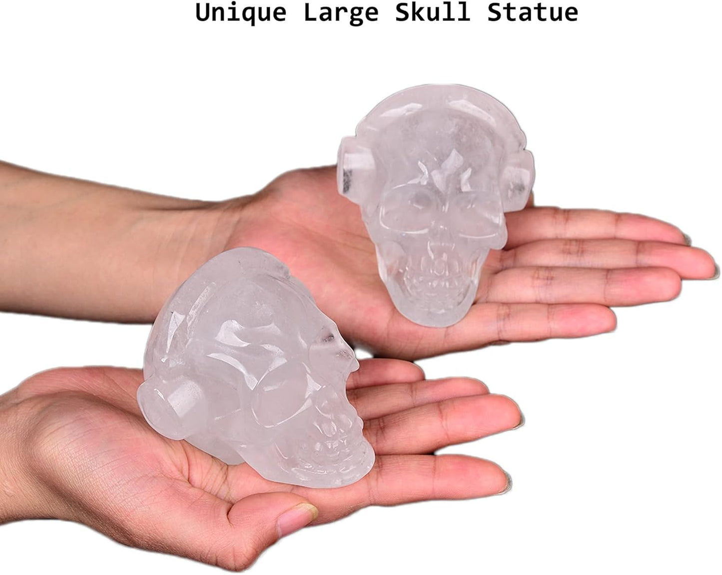 Large Crystal Skull 3" Single Clear Quartz Head Skull Carving Music Shaped Gemstone Healing Reiki Figurine Collectible
