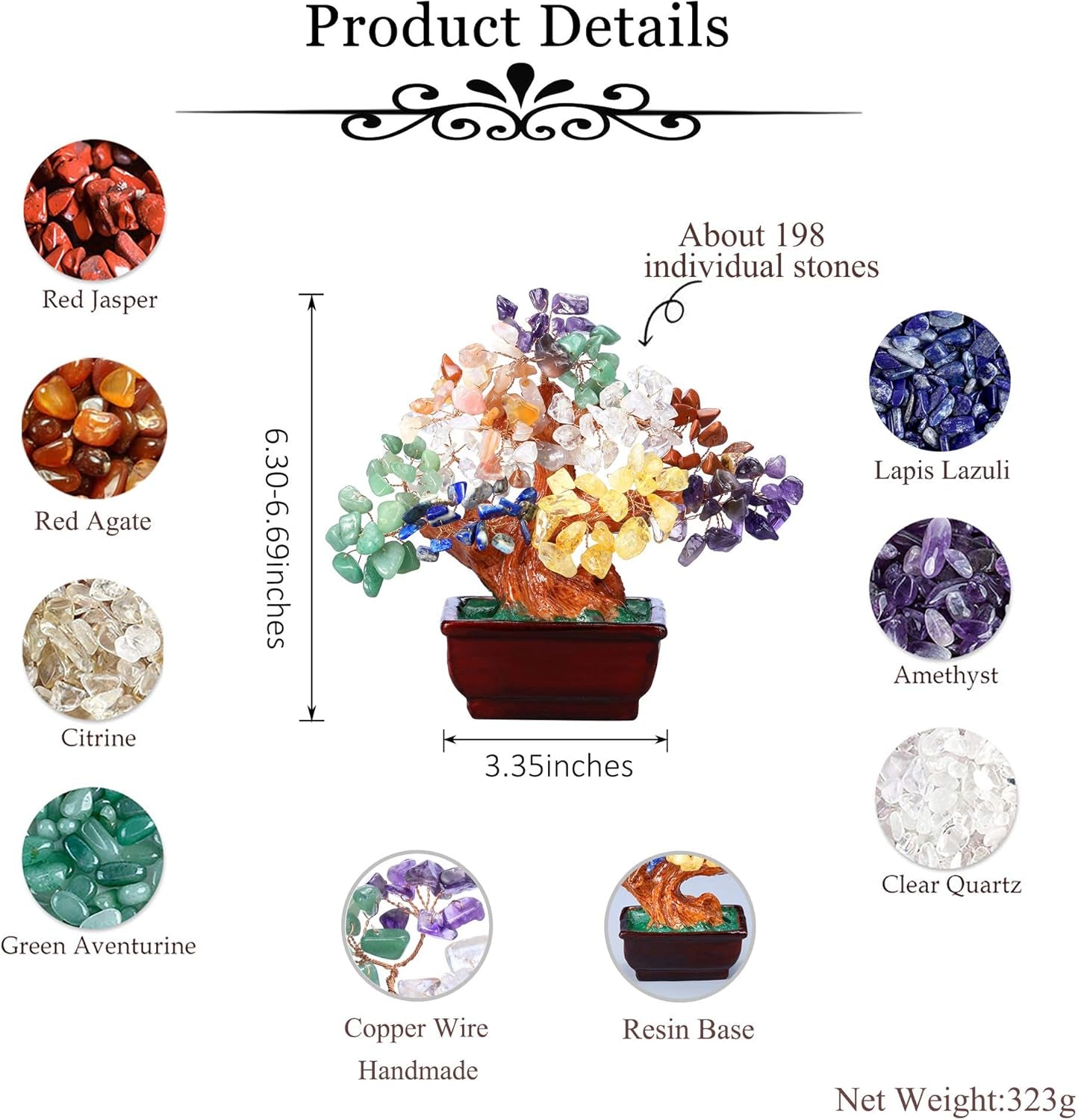 Natural 7 Chakra Crystals Gemstones Money Tree Reiki Healing Crystal Stones Bonsai Tree Home Office Feng Shui Decoration for Wealth, Health, Good Luck Crystal Gifts for Mom Christmas