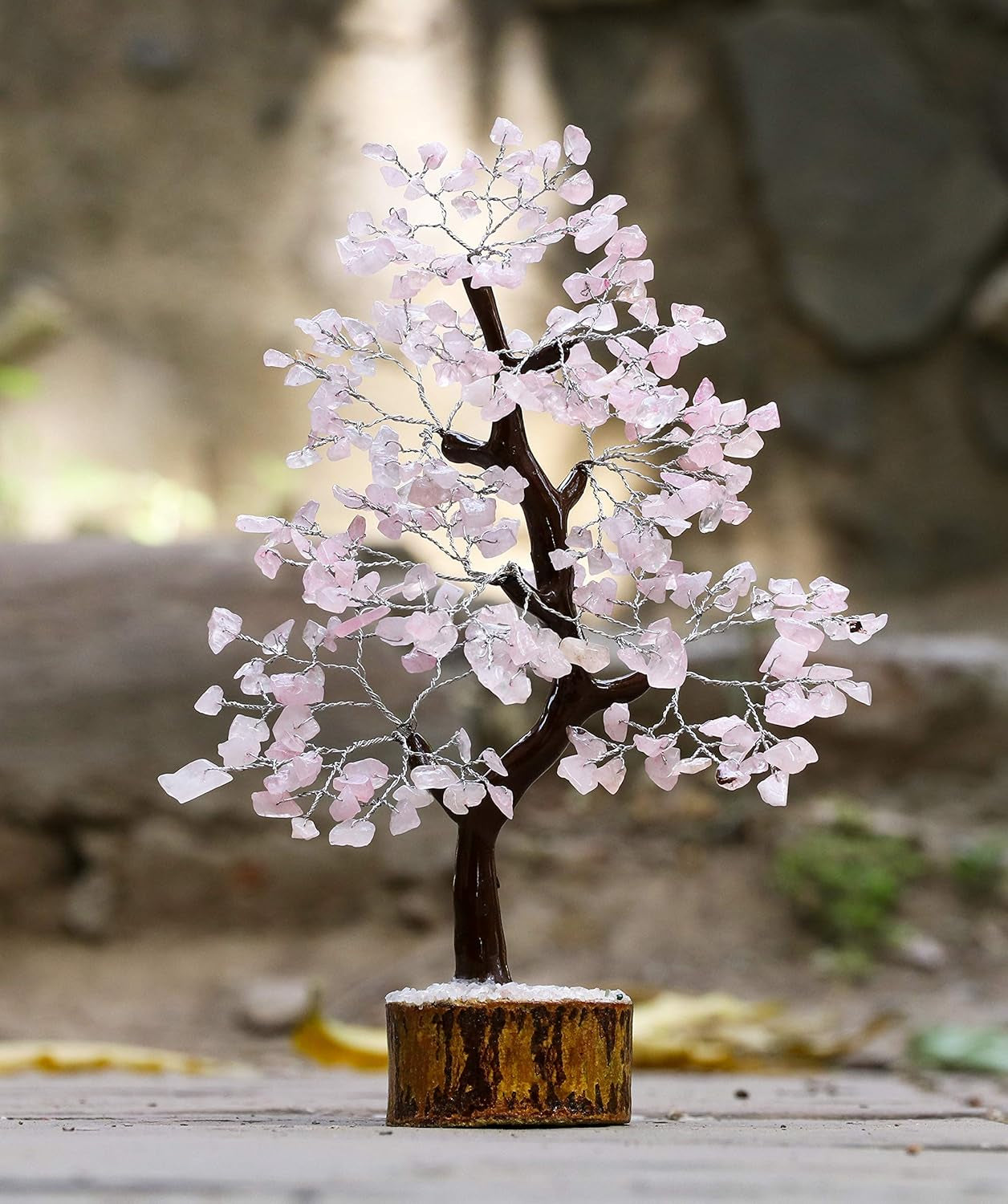 Rose Quartz Gemstone Tree Crystal of Life Prosperity Stone Feng Shui Tree Handmade Gift for Home Office Decorations Ornament Silver Wire 10-12 Inch