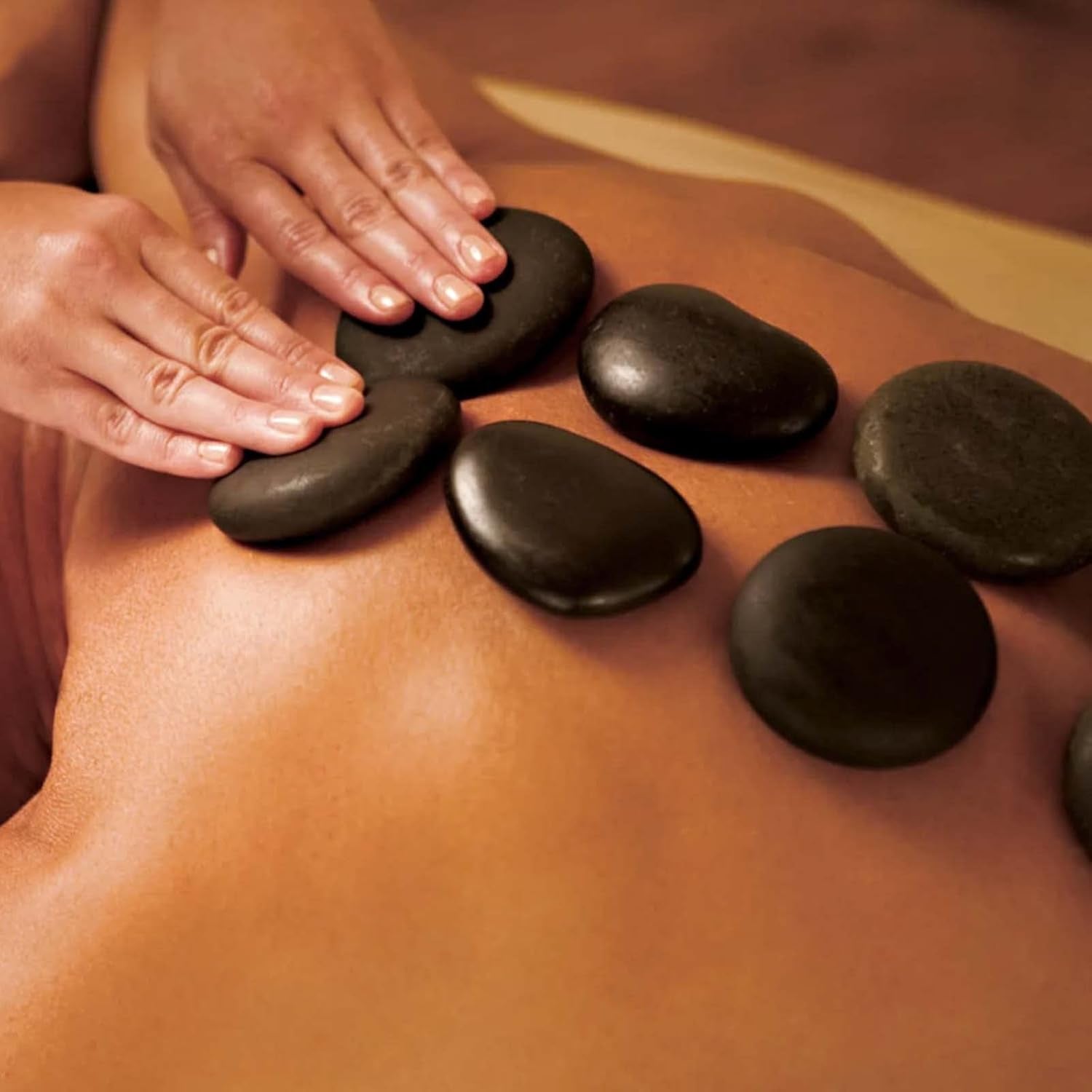 40 PCS 4 Sizes Basalt Massage Stones, Large Basalt Massage Rocks round Hot Stones for Home Spa, Relaxing, Healing, Pain Relief, Black