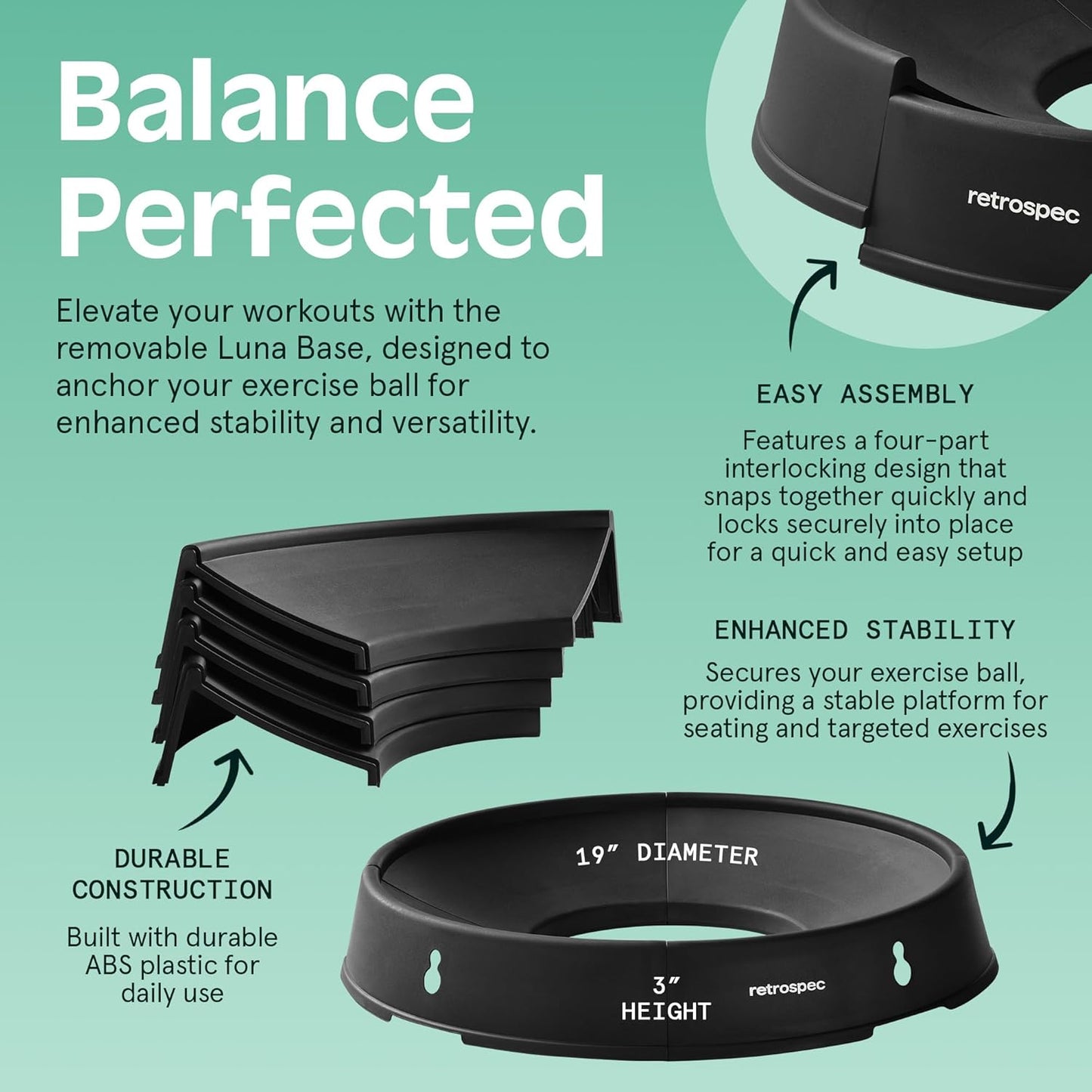 Luna Exercise Ball with Pump - Anti-Burst Fitness Equipment for Yoga, Core Training & Stability - Home Gym Swiss Ball for Office & Pregnancy
