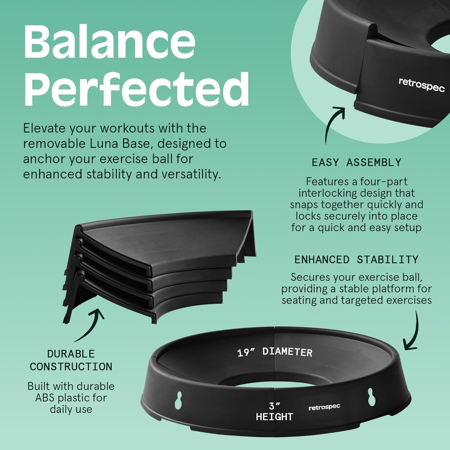 Luna Exercise Ball with Pump - Anti-Burst Fitness Equipment for Yoga, Core Training & Stability - Home Gym Swiss Ball for Office & Pregnancy