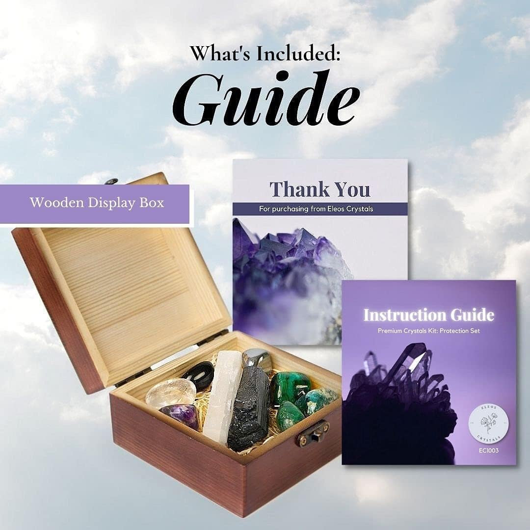 - Protection Crystal Set, Protection Crystals (Amethyst, Malachite, Selenite, Obsidian, Tree Agate), Wood Gift Box E-Book, Crystals Kit for Beginners (9Pcs)