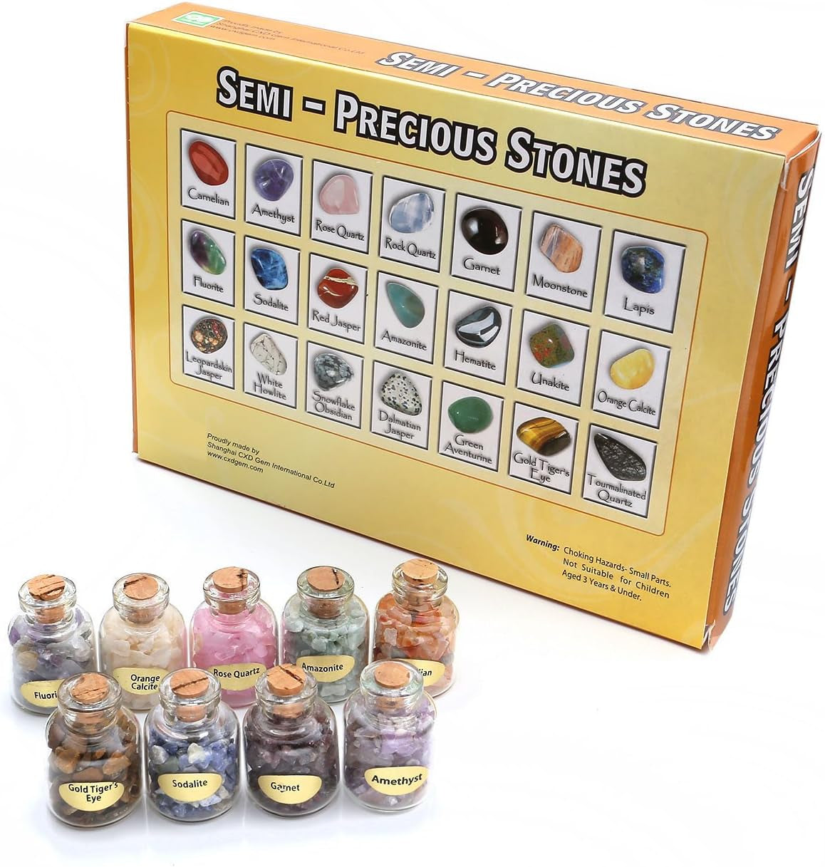 9 Mini Gemstone Bottles Chip Crystal Stones Healing Tumbled Gem Wishing Bottles Reiki Wicca Set for Home Decoration, Chakra Healing, Witchcraft Crystals