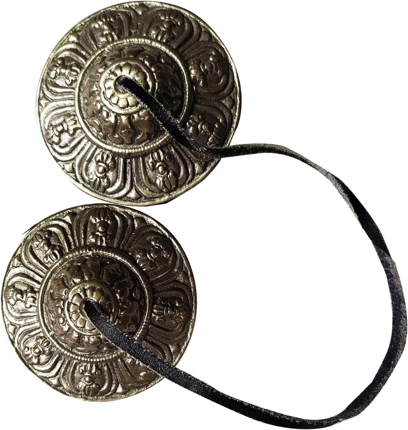 Tingsha Cymbals Tibetan Lucky Symbol Embossed Meditation Yoga Bell Chimes (Medium, Silver Vajra Symbol)