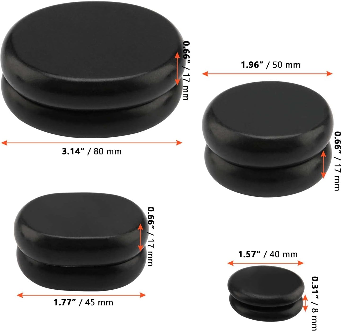 40 PCS 4 Sizes Basalt Massage Stones, Large Basalt Massage Rocks round Hot Stones for Home Spa, Relaxing, Healing, Pain Relief, Black