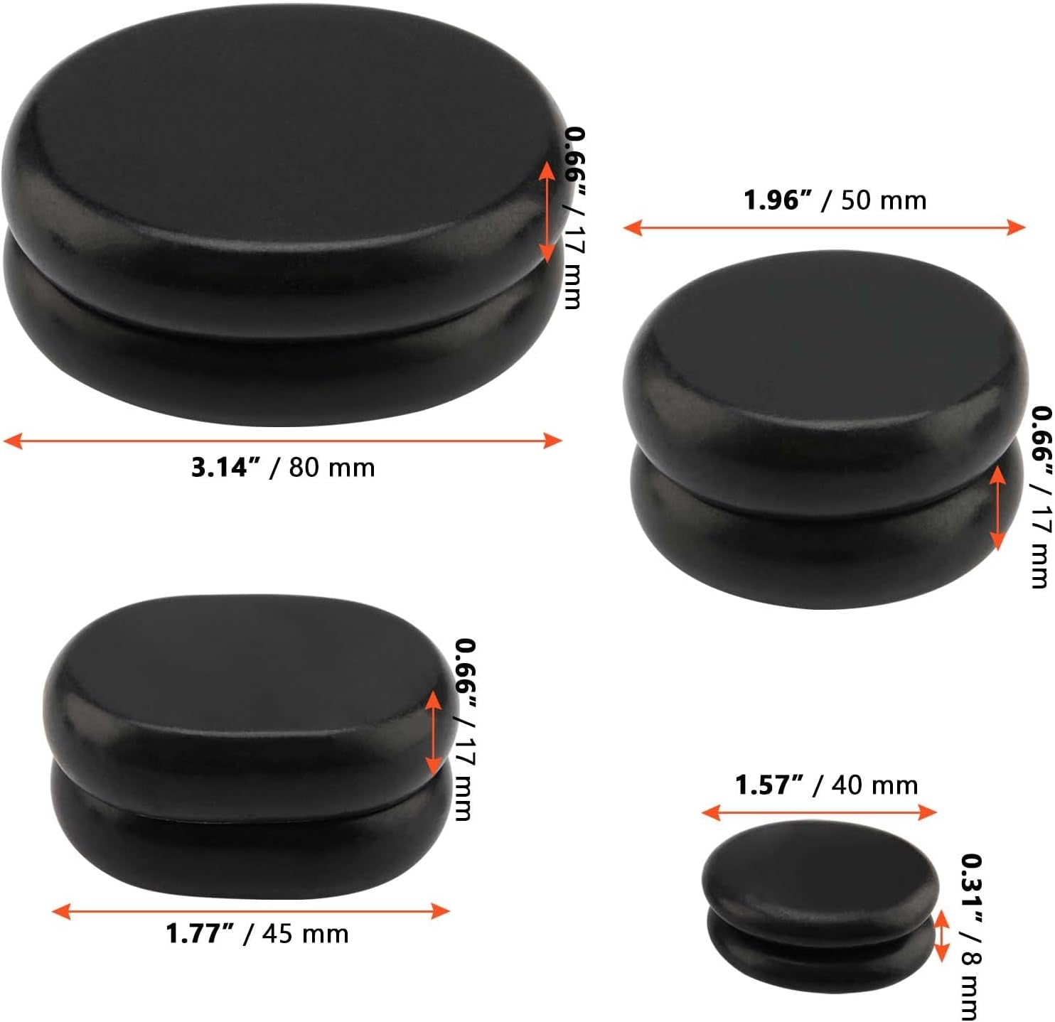40 PCS 4 Sizes Basalt Massage Stones, Large Basalt Massage Rocks round Hot Stones for Home Spa, Relaxing, Healing, Pain Relief, Black