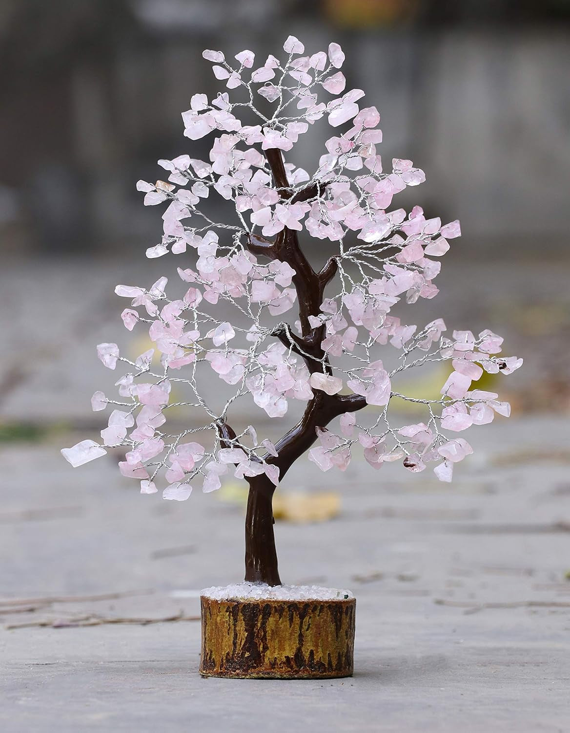 Rose Quartz Gemstone Tree Crystal of Life Prosperity Stone Feng Shui Tree Handmade Gift for Home Office Decorations Ornament Silver Wire 10-12 Inch