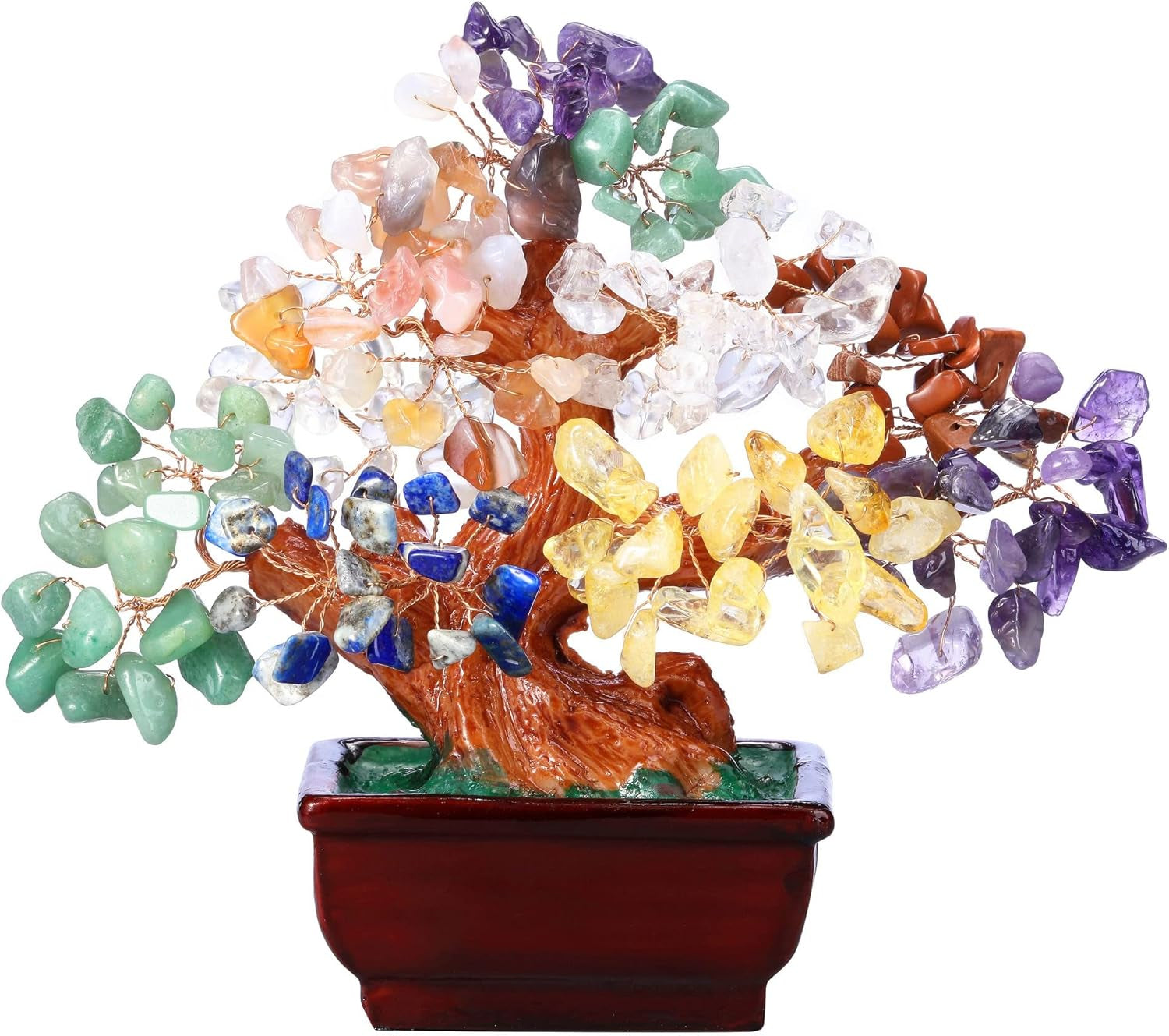 Natural 7 Chakra Crystals Gemstones Money Tree Reiki Healing Crystal Stones Bonsai Tree Home Office Feng Shui Decoration for Wealth, Health, Good Luck Crystal Gifts for Mom Christmas