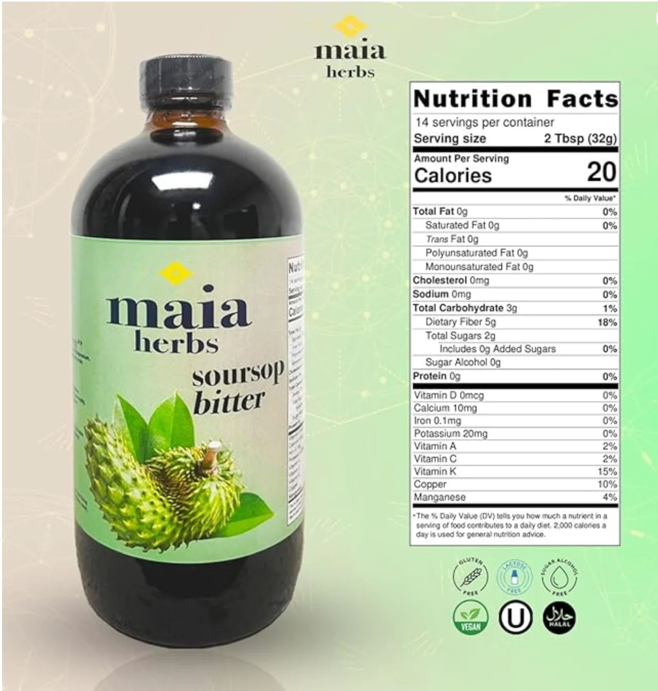 Maia Herbs Soursop Bitters Liquid 16Oz - Premium Holistic Immune Boost