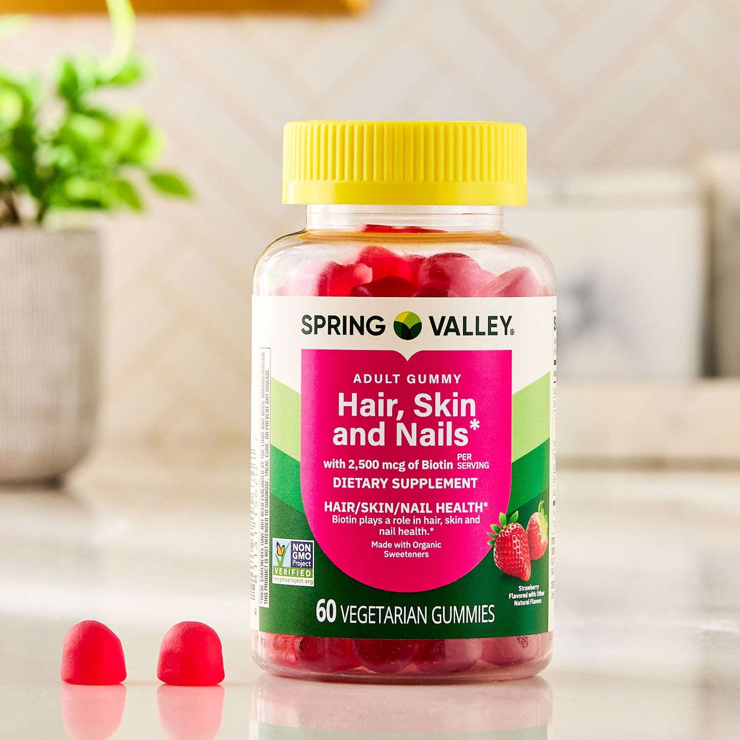 Organic Biotin Vegetarian Gummies, Strawberry Flavor, 2500Mcg, 60 Count