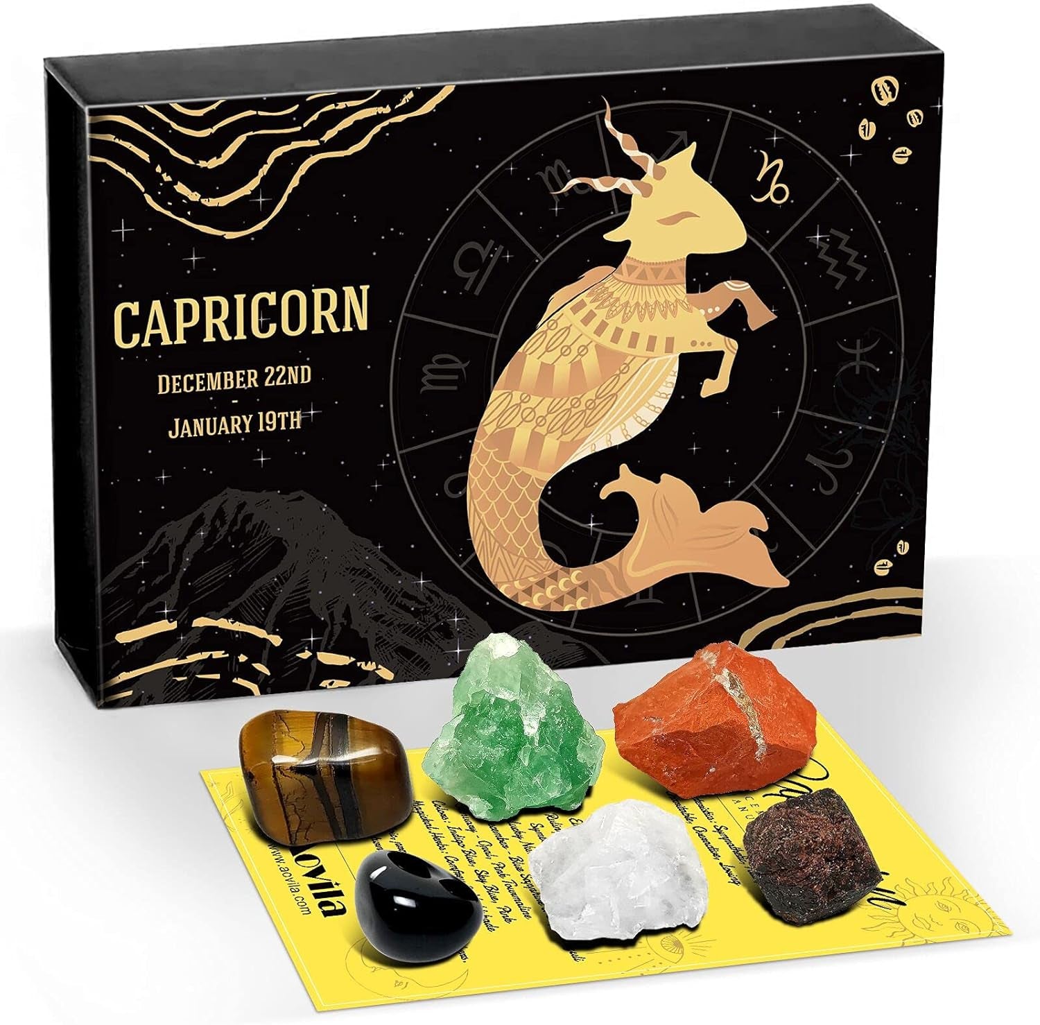 Capricorn Crystals Gift Set, Zodiac Signs Healing Crystals Birthstones with Horoscope Box Set Capricorn Astrology Crystals Healing Stones Gifts