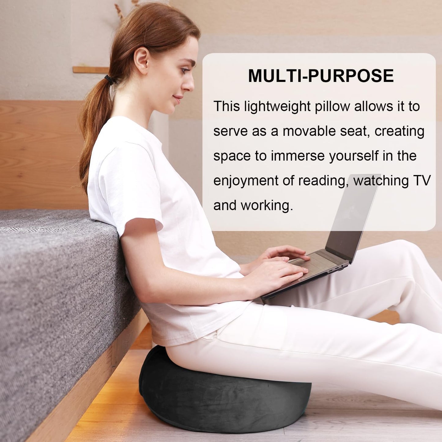Meditation Cushion with Two Velvet Covers, 16 * 16 * 5.9 Inches, Filled with Buckwheat - round Yoga Bolster (Black)