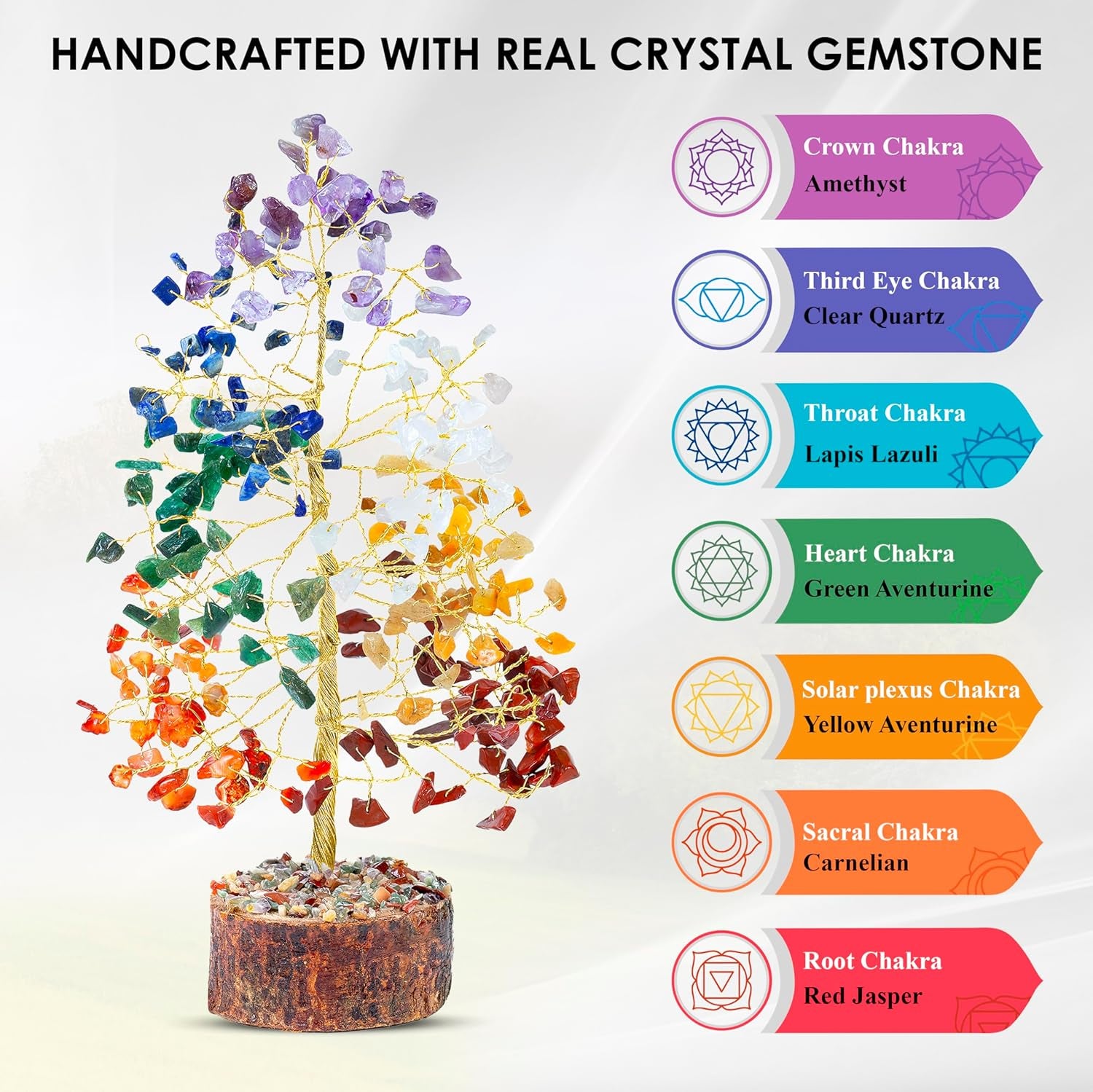 7 Chakra Gemstone Tree with 7 Chakra Bracelet Reaiki Healing Crystal Bonsai Feng Shui Healing Meditation Chakras Crystals Love Chakra Gift Set Home & Office Decor
