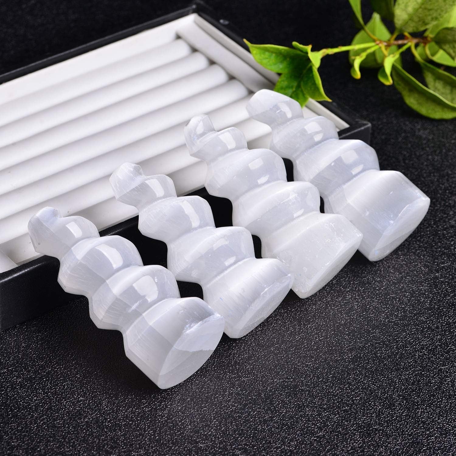 4 Pcs Selenite Tower Spiral Crystal Skyscraper 4" Tall White Healing Stones Home Decoration