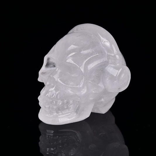 Large Crystal Skull 3" Single Clear Quartz Head Skull Carving Music Shaped Gemstone Healing Reiki Figurine Collectible