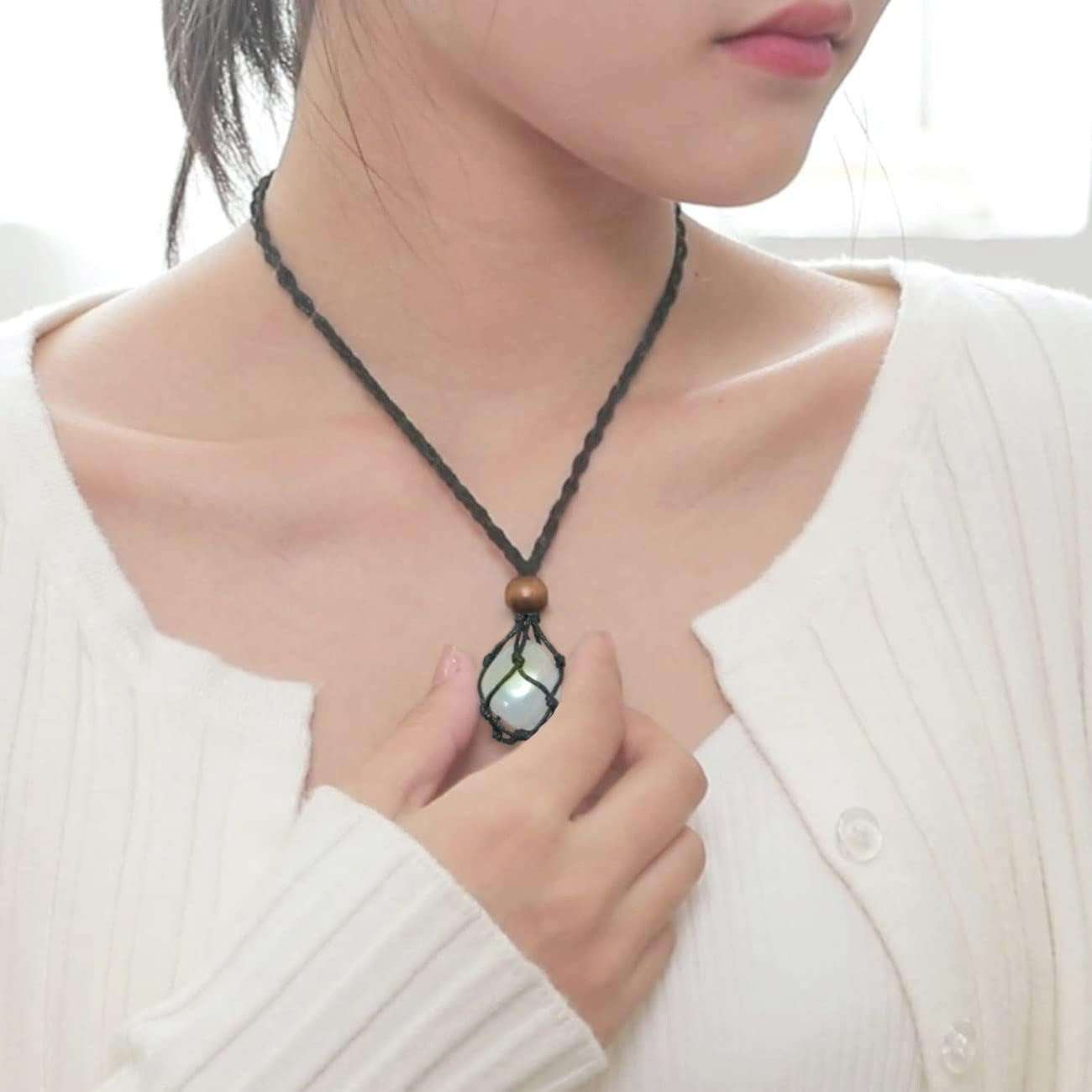 7 Chakra Healing Crystal Necklace Set - Boho Handmade Cord Cage and Hippie Energy Pendant Holder Real Crystal and Healing Stone Jewelry Spiritual Gift for Women Teen
