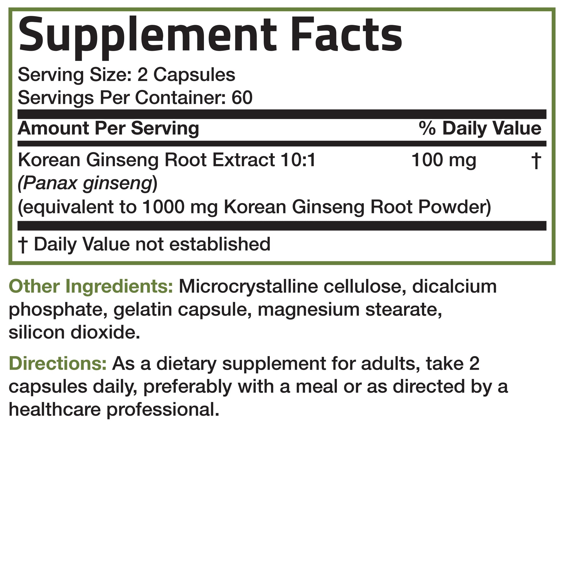 Korean Panax Ginseng 1000 Mg Supports Energy, Endurance & Vitality + Memory and Mental Performance, 120 Capsules