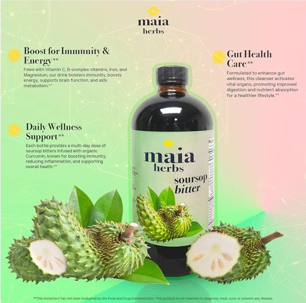 Maia Herbs Soursop Bitters Liquid 16Oz - Premium Holistic Immune Boost