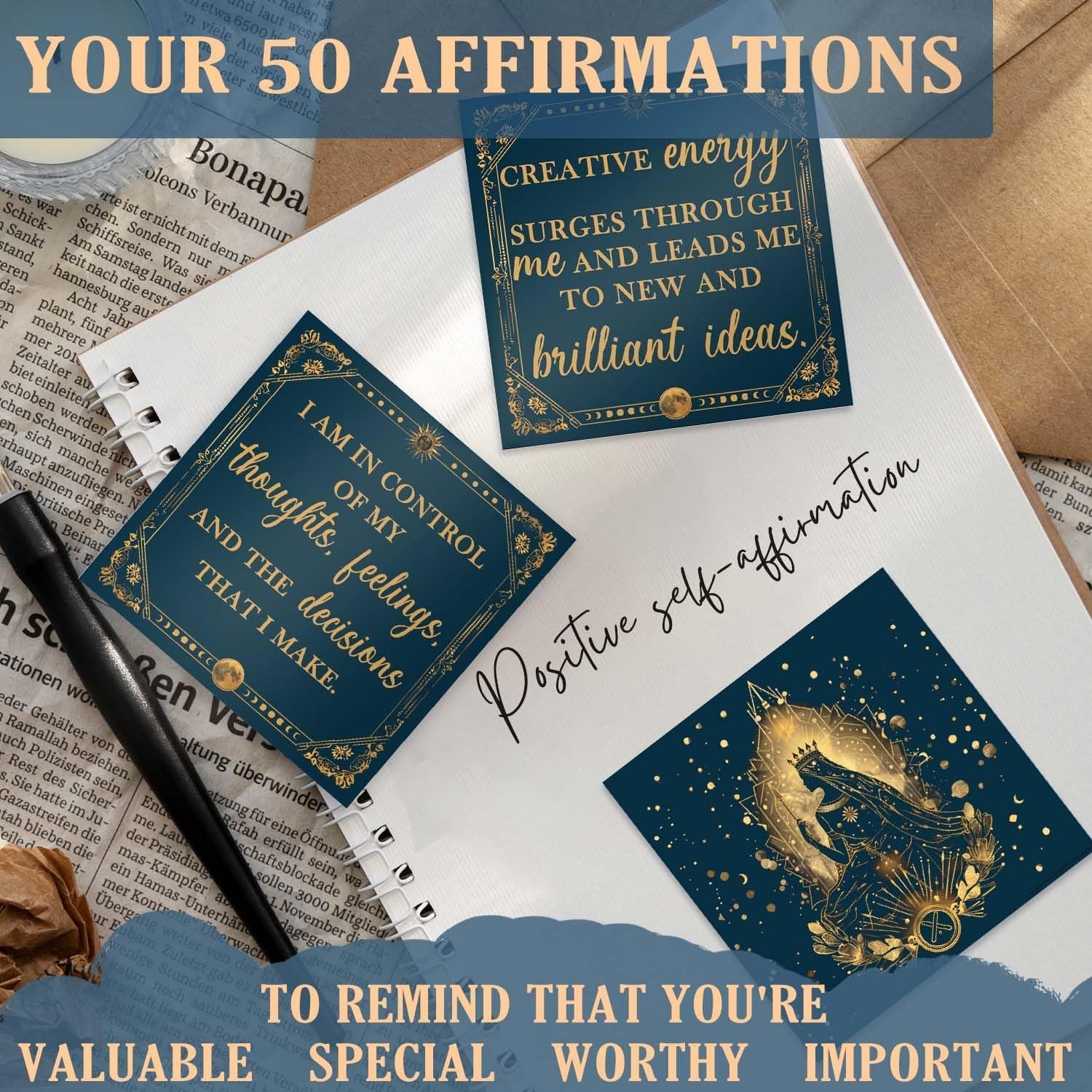 Aquarius Birthday Crystals Gifts - W/50 Daily Affirmations Cards and 6 Healing Crystals Natural Stones, Positive Affirmations with Inspirational Quotes, Spiritual Gifts for Women