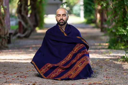 Meditation Shawl, Meditation Blanket, Prayer Shawl for Men Women, Oversize Scarf Stole, Unisex, (Energize) Navy Blue