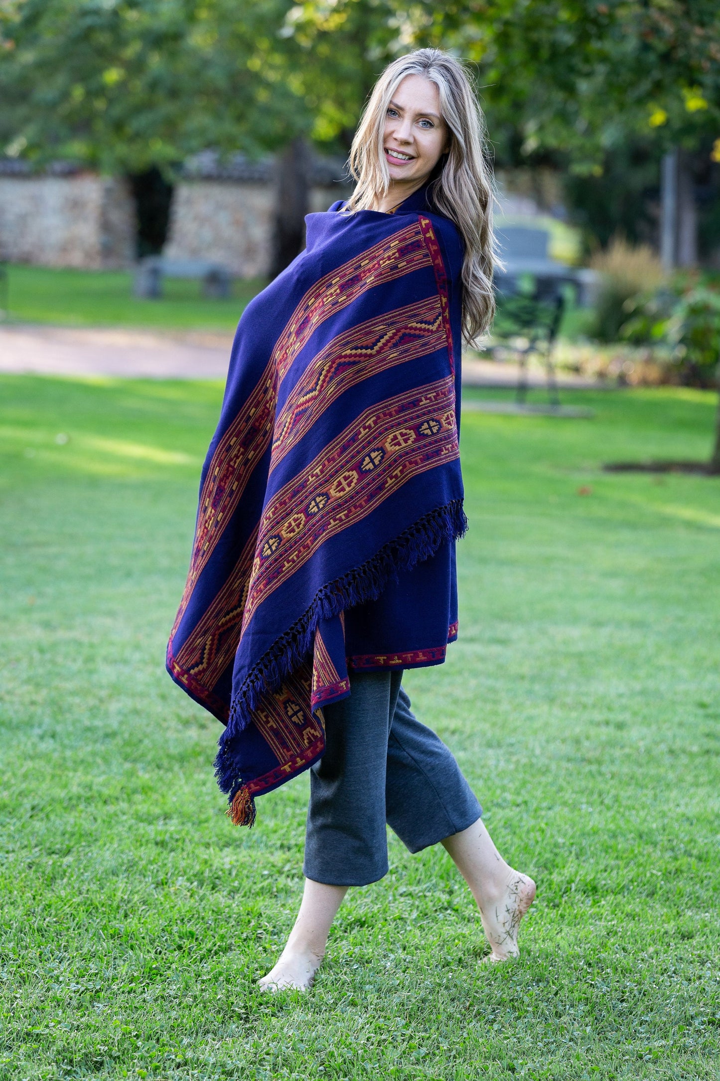 Meditation Shawl, Meditation Blanket, Prayer Shawl for Men Women, Oversize Scarf Stole, Unisex, (Energize) Navy Blue