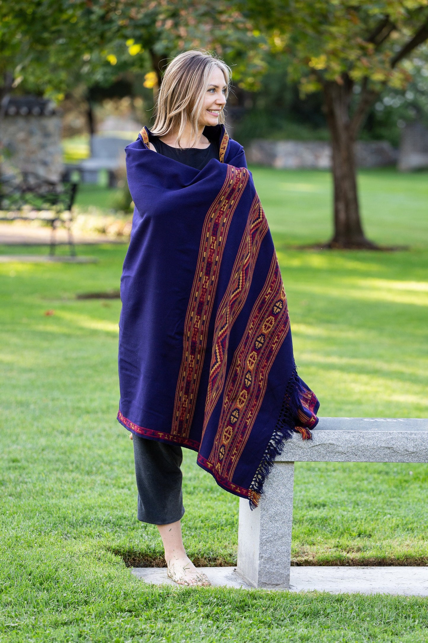 Meditation Shawl, Meditation Blanket, Prayer Shawl for Men Women, Oversize Scarf Stole, Unisex, (Energize) Navy Blue