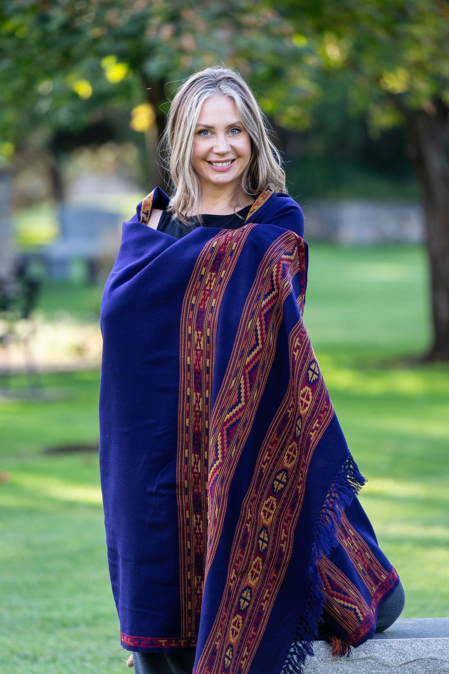 Meditation Shawl, Meditation Blanket, Prayer Shawl for Men Women, Oversize Scarf Stole, Unisex, (Energize) Navy Blue